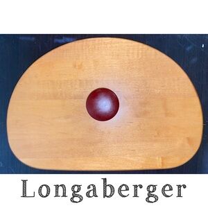 Longaberger Woodcrafts Crescent Basket Lid w/burgundy handle-EUC